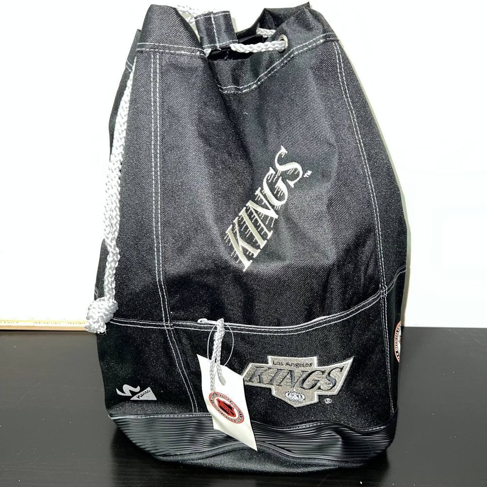 Vintage Los Angeles LA Kings Backpack Bag Black NHL‎ Nasco Gym Sack Heavy Duty